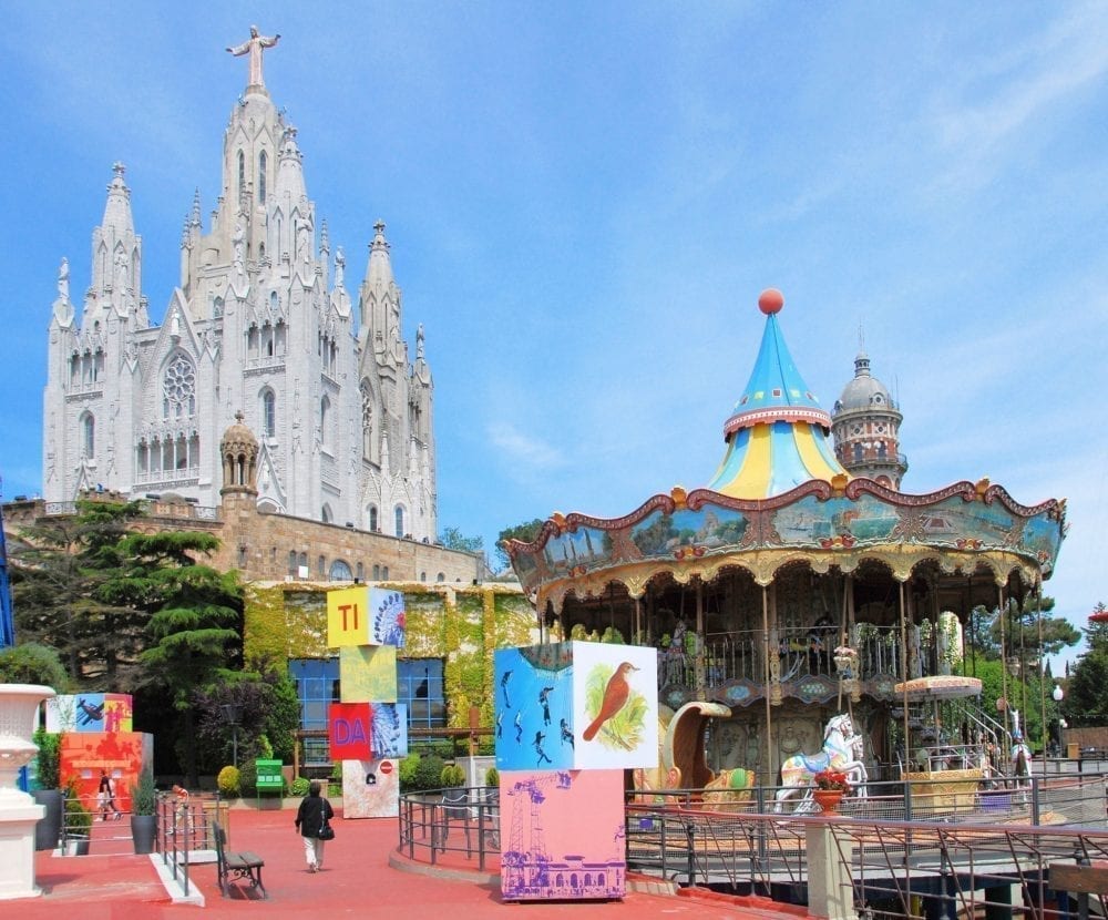 Tibidabo amusement park Barcelona with children